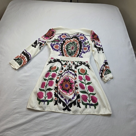 ba&sh Floral Boho Dress Size S Viscose Long Sleeve White Printed Mini - Picture 16 of 16